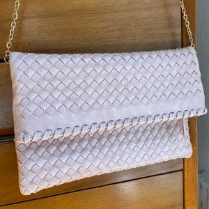 Urban Expressions blush fold over clutch purse with gold cross body strap